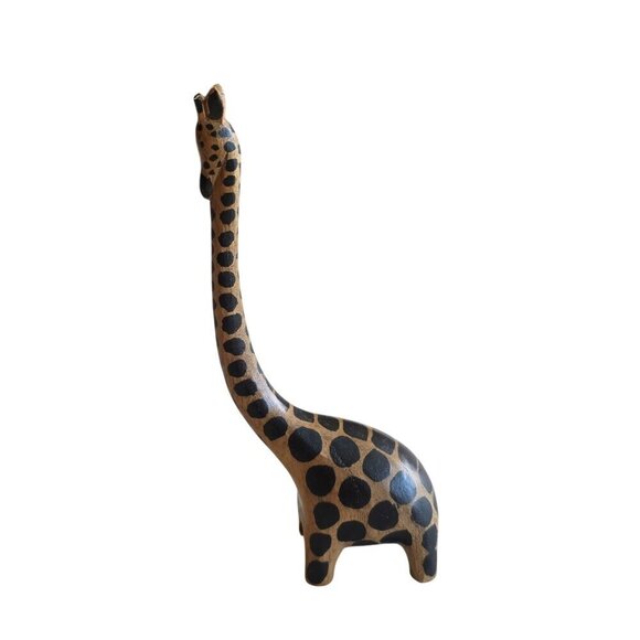 Hand-Carved Wooden Giraffe Figurine With Long Neck & Black Spots 6 Inches Tall U - Picture 16 of 16